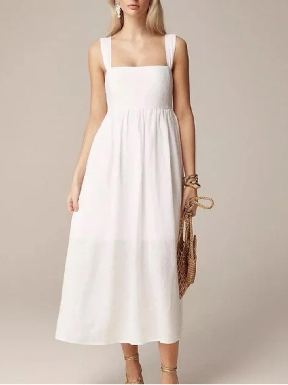 J.Crew Squareneck Midi Dress in Linen | Size 6